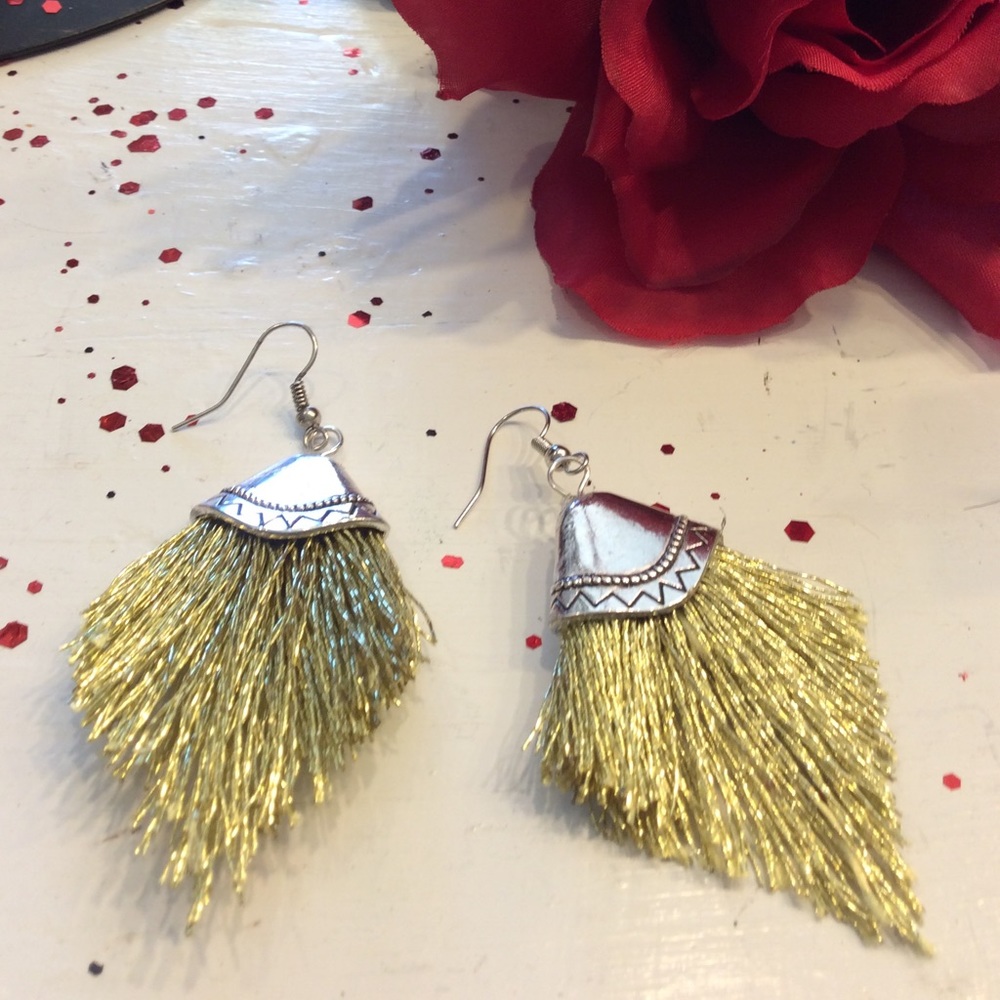 Gold Shimmering Fringe Earrings